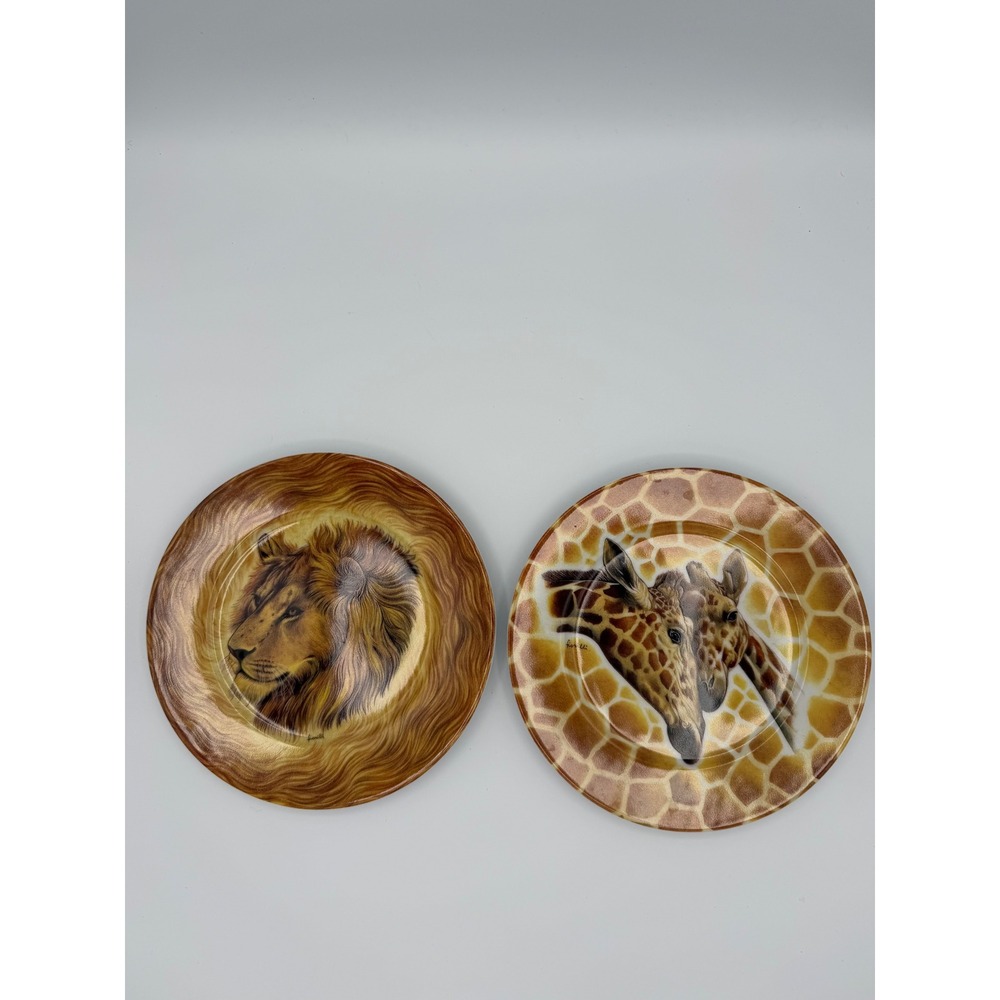 Vintage I. Godinger Safari Lion Giraffe Porcelain Plates Fiorilli Set of 2